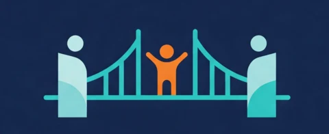 CoParentPro logo: two parents connected by a bridge, with a child in the middle