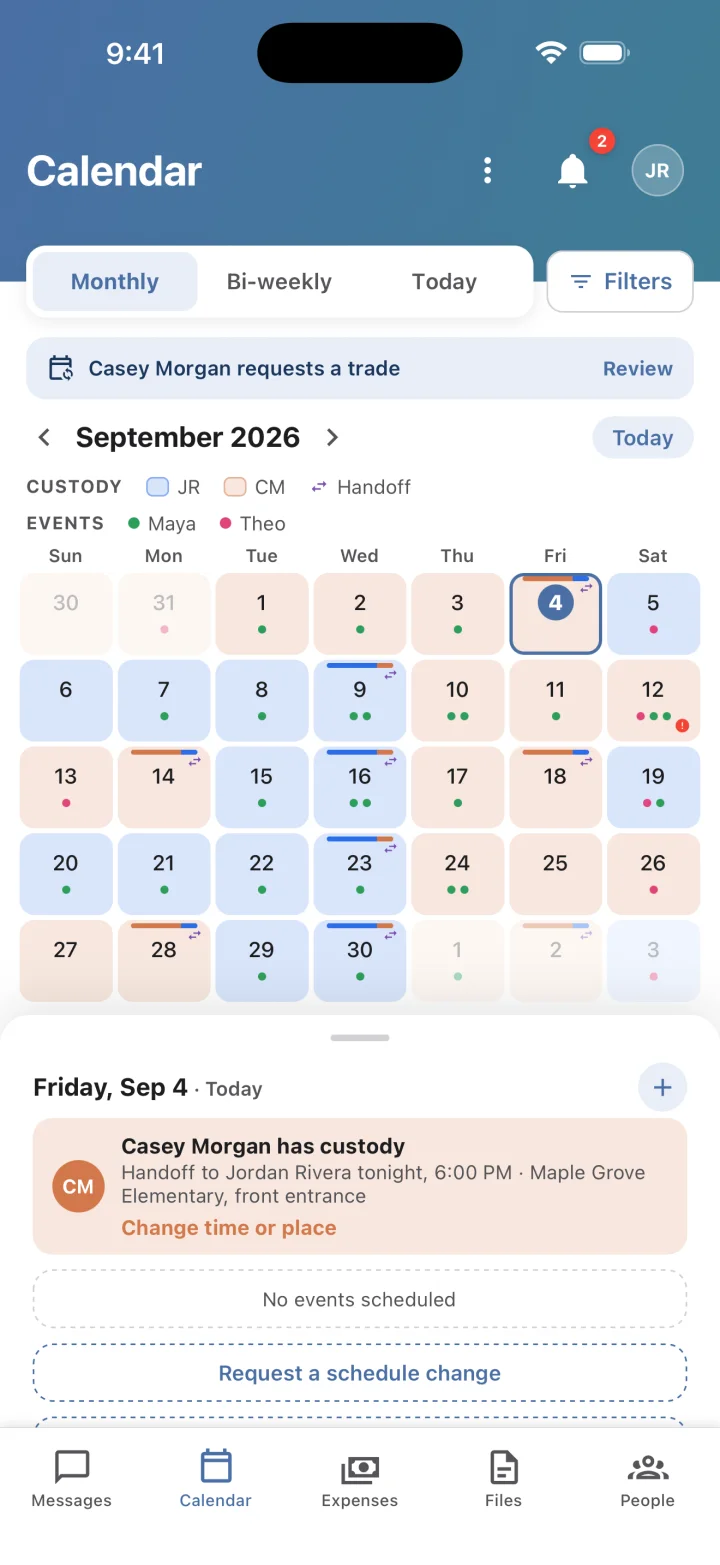 Shared custody calendar